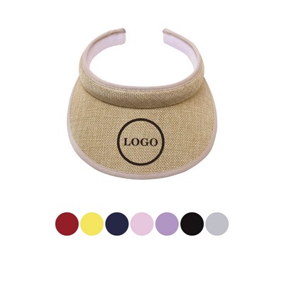 Cotton-Linen Blend Open-Top Wide Brim Summer Sun Visor Hat UV Protection Golf Tennis Beach Sports